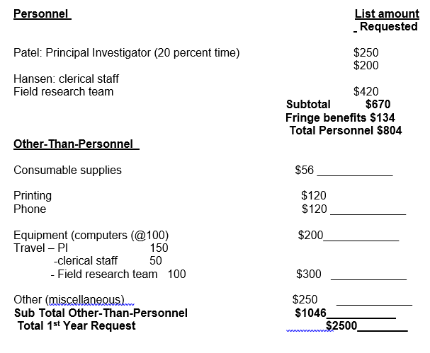 Year One Budget