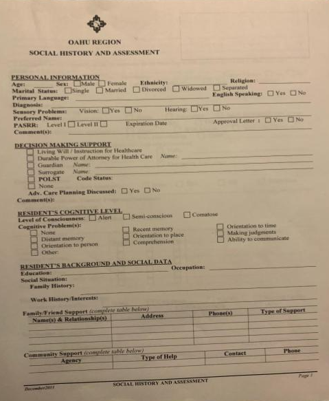 Sample Social History Assessment Form