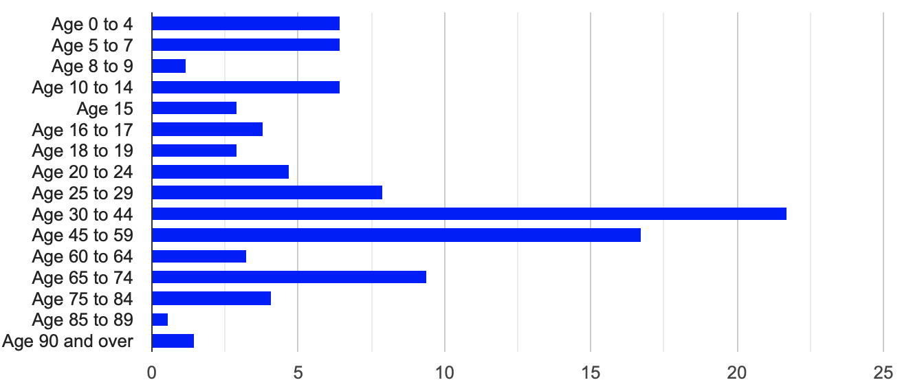 Age chart (percentage) for Ward X