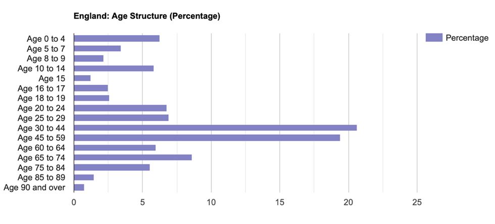 Age chart (percentage) for England